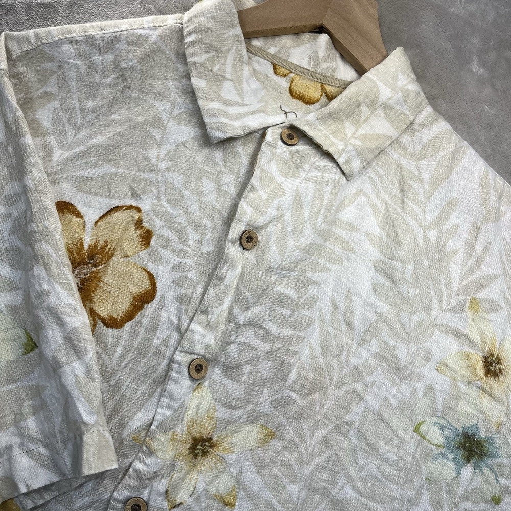 Tommy Bahama Shirt Mens L Linen Floral Hawaiian Camp Aloha Resort